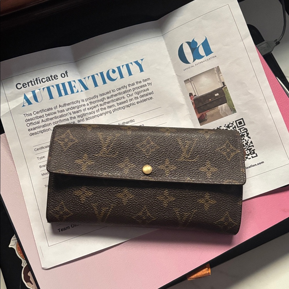 LOUIS VUITTON Monogram Leather Long Wallet with CERTIFICATE of AUTHENTICATION